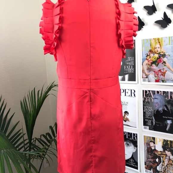 JADE CORAL PLEATED RUFFLE SLEEVE DRESS - Picture 2 of 3